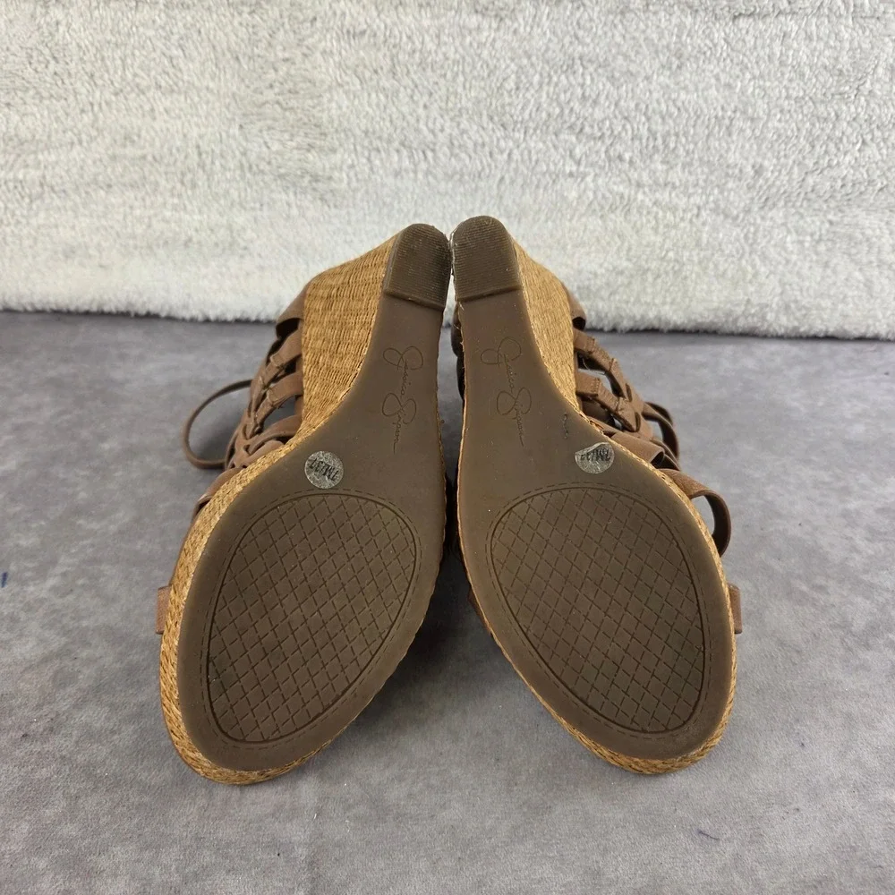 Jessica Simpson Brown Strappy Gladiator Wedge Sandals Tan Woven Platform 7M